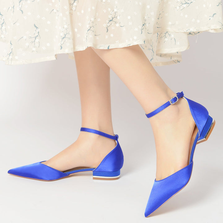 Chaussures de Mariage pour Femmes à Bout Pointu et Talon Bas avec Boucle en Cristal Chaussures de Mariée Minimalistes