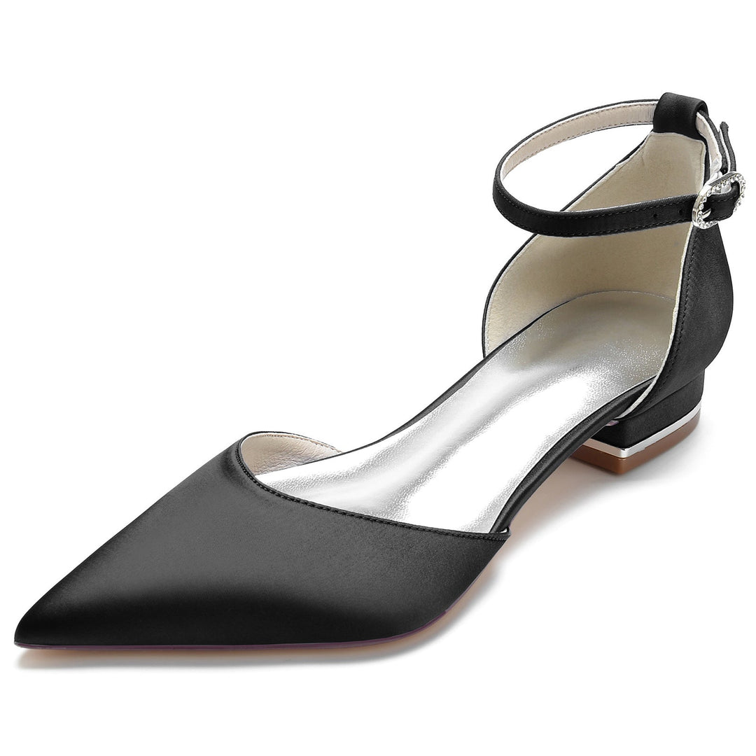 Chaussures de Mariage pour Femmes à Bout Pointu et Talon Bas avec Boucle en Cristal Chaussures de Mariée Minimalistes
