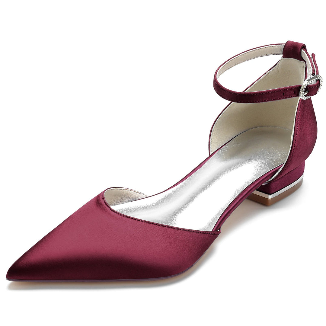 Chaussures de Mariage pour Femmes à Bout Pointu et Talon Bas avec Boucle en Cristal Chaussures de Mariée Minimalistes