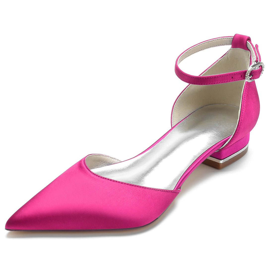 Chaussures de Mariage pour Femmes à Bout Pointu et Talon Bas avec Boucle en Cristal Chaussures de Mariée Minimalistes