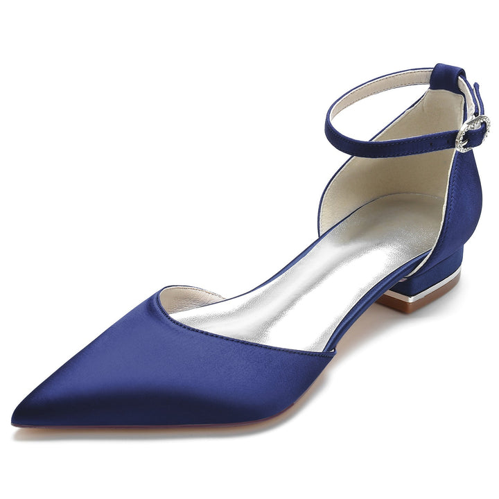 Chaussures de Mariage pour Femmes à Bout Pointu et Talon Bas avec Boucle en Cristal Chaussures de Mariée Minimalistes