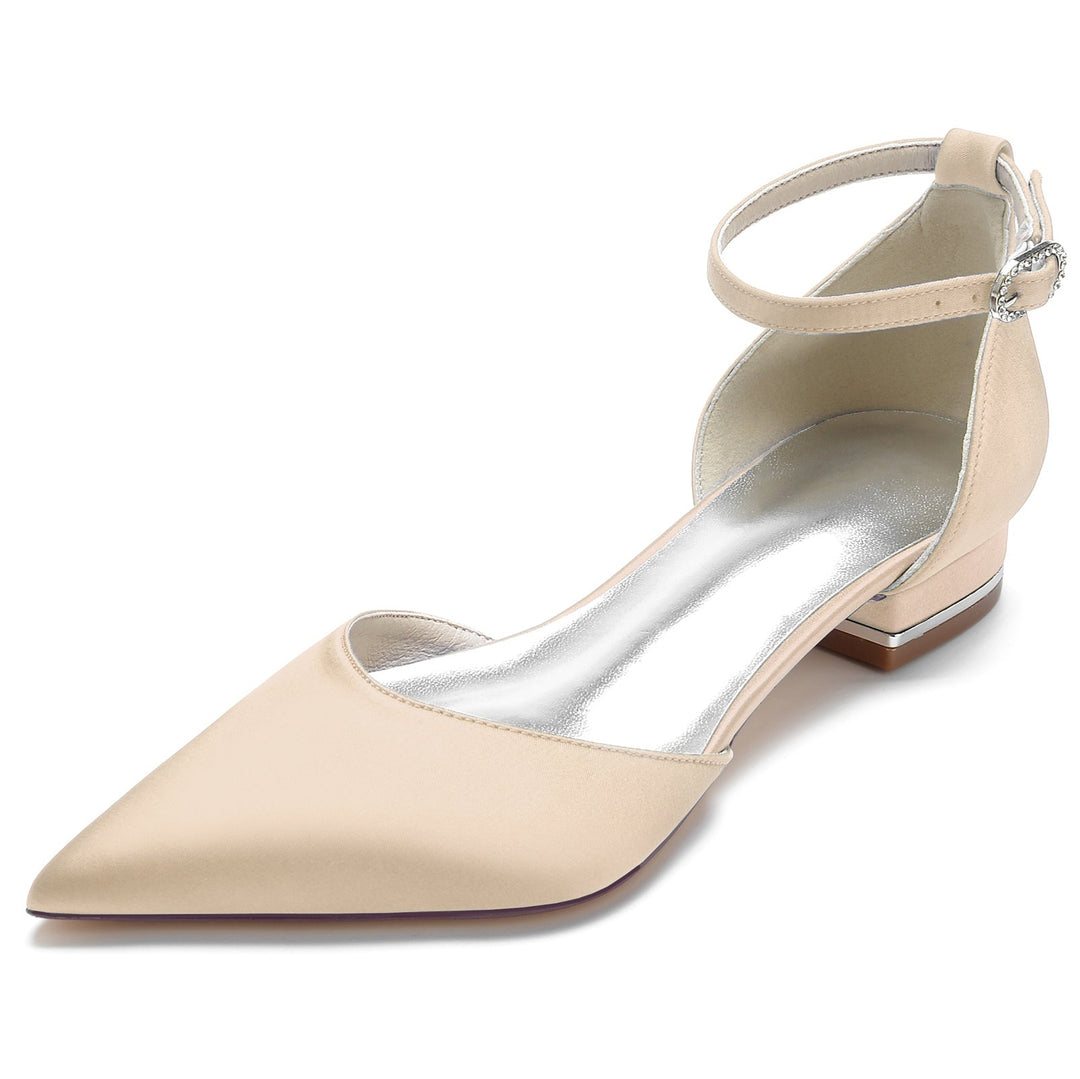Chaussures de Mariage pour Femmes à Bout Pointu et Talon Bas avec Boucle en Cristal Chaussures de Mariée Minimalistes