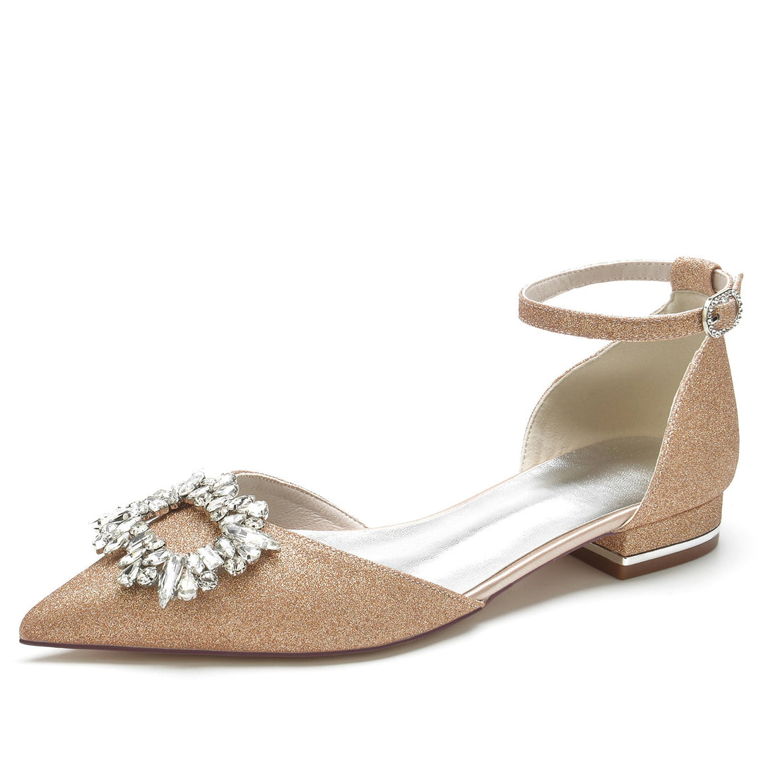 Chaussures de Mariage pour Femmes, Chaussures de Mariée à Bout Pointu et à Paillettes Carrées et Cristal, Chaussures de Mariée à Boucle