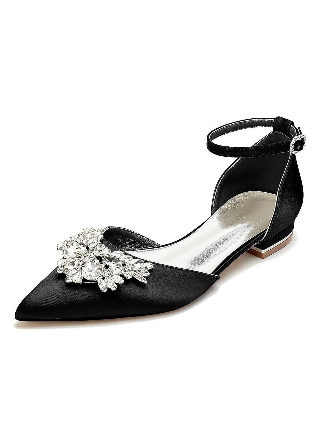 Chaussures de Mariage pour Femmes, Chaussures de Demoiselle D'Honneur à Talons Bas et Bout Pointu avec Strass