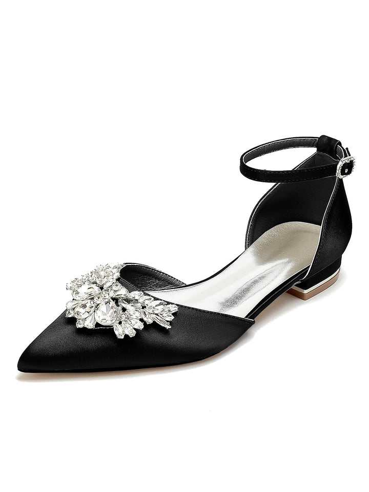 Chaussures de Mariage pour Femmes, Chaussures de Demoiselle D'Honneur à Talons Bas et Bout Pointu avec Strass