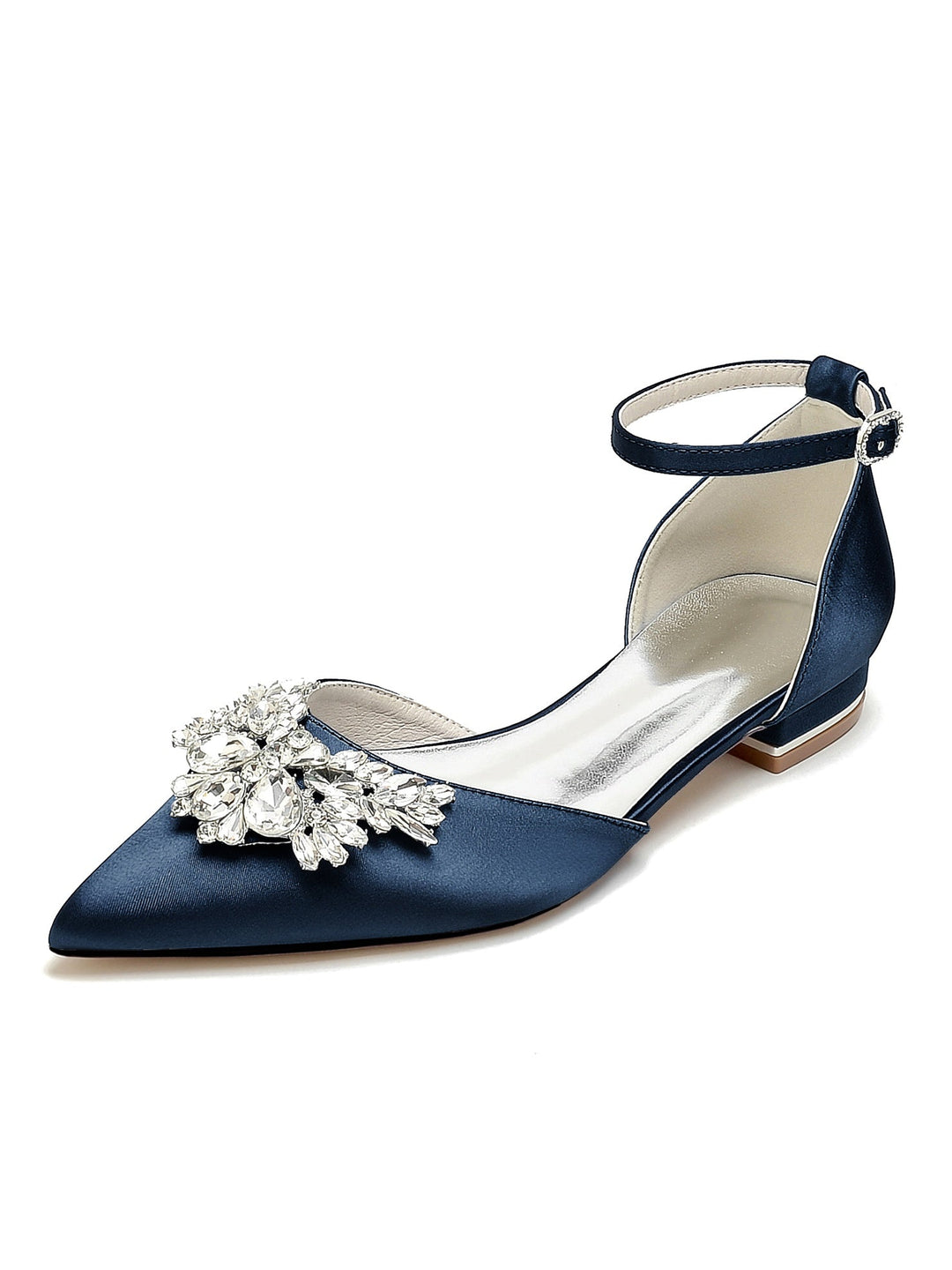 Chaussures de Mariage pour Femmes, Chaussures de Demoiselle D'Honneur à Talons Bas et Bout Pointu avec Strass