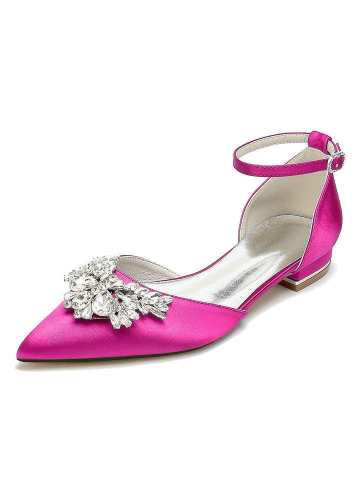 Chaussures de Mariage pour Femmes, Chaussures de Demoiselle D'Honneur à Talons Bas et Bout Pointu avec Strass