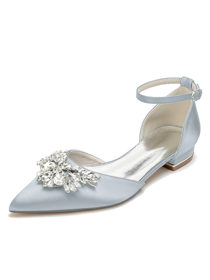 Chaussures de Mariage pour Femmes, Chaussures de Demoiselle D'Honneur à Talons Bas et Bout Pointu avec Strass