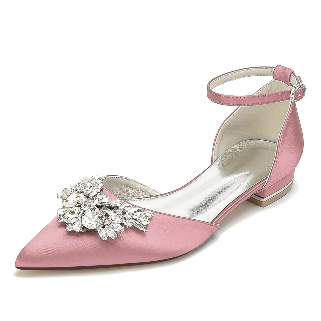 Chaussures de Mariage pour Femmes, Chaussures de Demoiselle D'Honneur à Talons Bas et Bout Pointu avec Strass