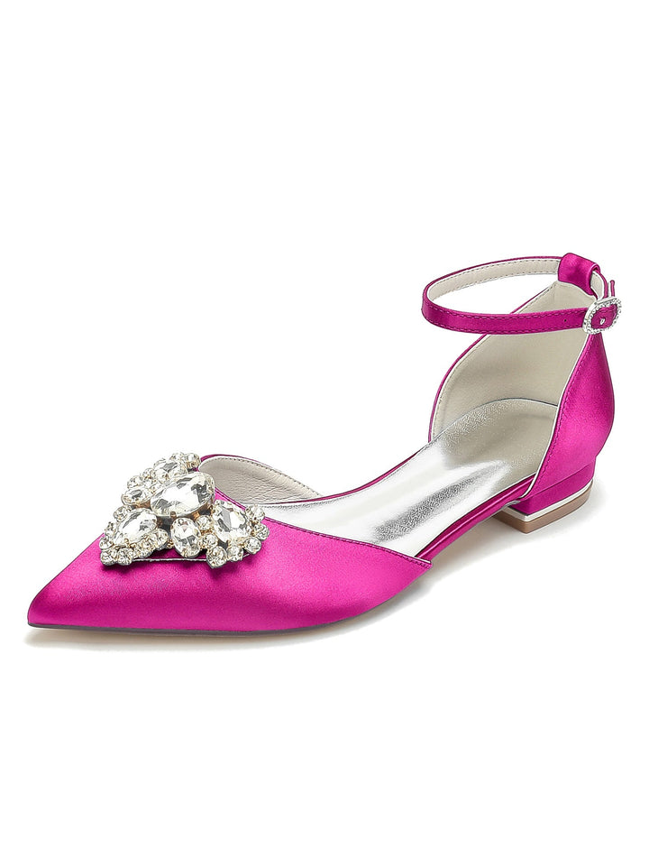 Chaussures de Mariage pour Femmes, Chaussures de Demoiselle D'Honneur à Talons Bas et Bout Pointu avec Strass