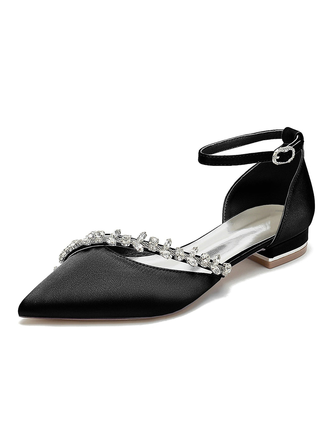 Chaussures de Mariage pour Femmes, Chaussures de Mariée à Talons Bas et Bout Pointu avec Strass