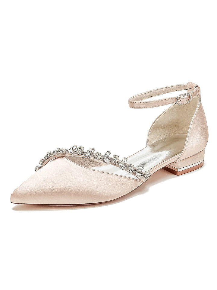 Chaussures de Mariage pour Femmes, Chaussures de Mariée à Talons Bas et Bout Pointu avec Strass