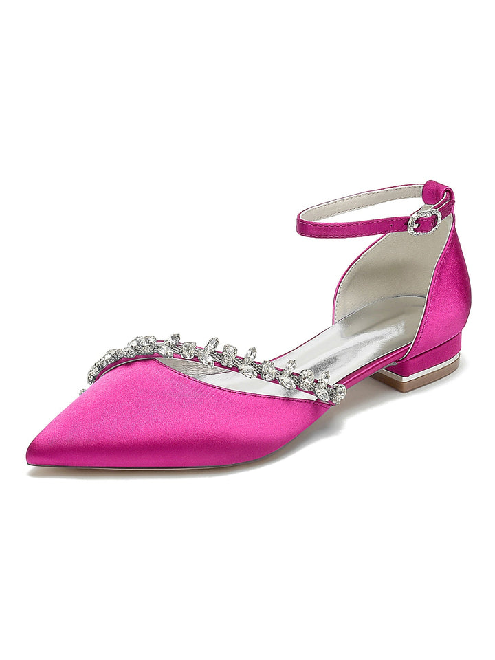 Chaussures de Mariage pour Femmes, Chaussures de Mariée à Talons Bas et Bout Pointu avec Strass
