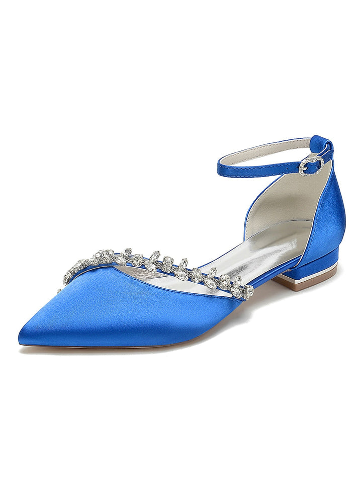 Chaussures de Mariage pour Femmes, Chaussures de Mariée à Talons Bas et Bout Pointu avec Strass