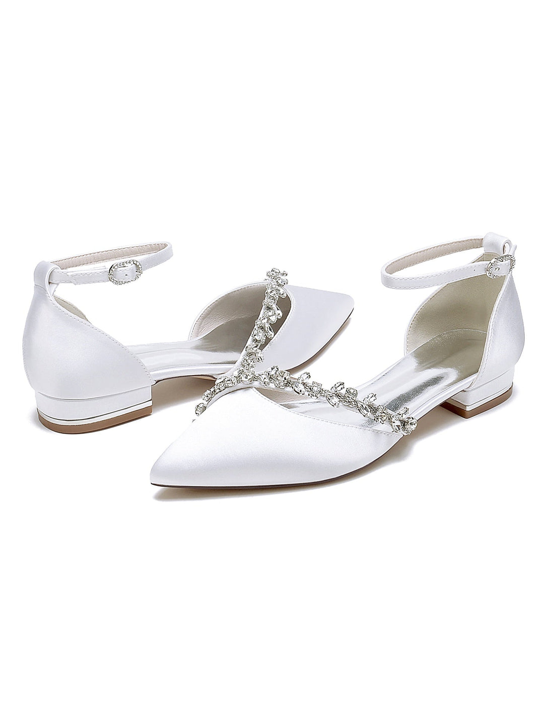 Chaussures de Mariage pour Femmes, Chaussures de Mariée à Talons Bas et Bout Pointu avec Strass