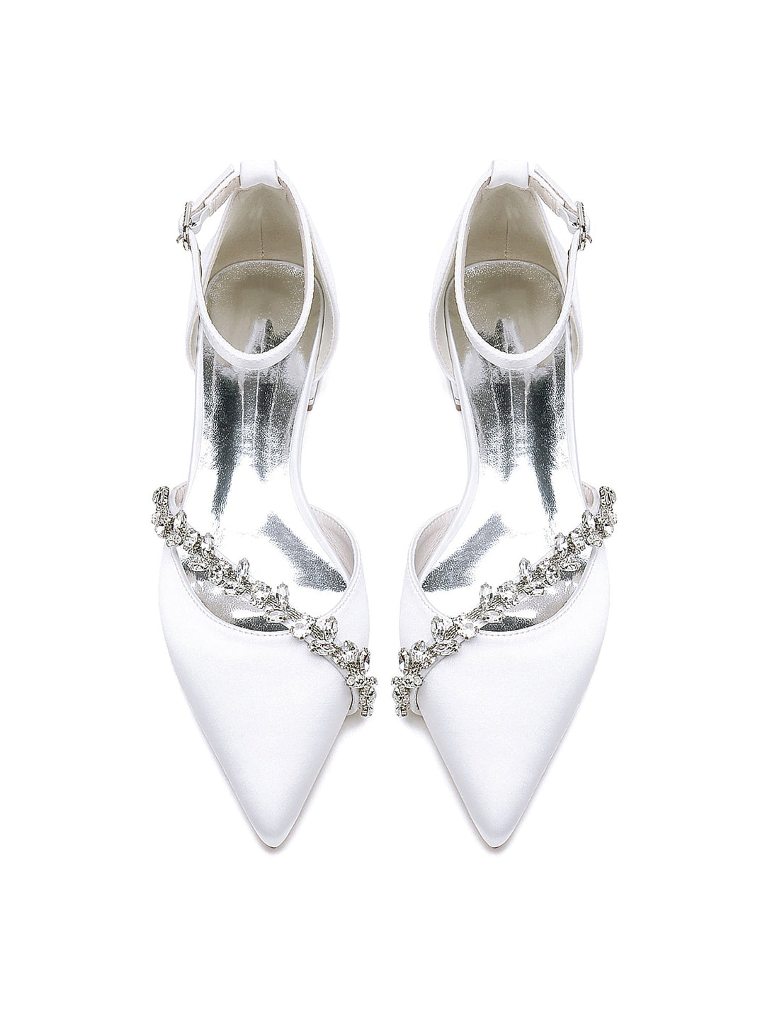 Chaussures de Mariage pour Femmes, Chaussures de Mariée à Talons Bas et Bout Pointu avec Strass