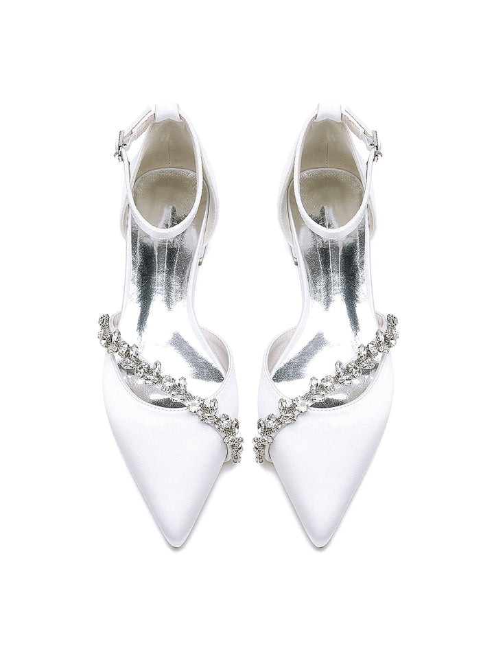 Chaussures de Mariage pour Femmes, Chaussures de Mariée à Talons Bas et Bout Pointu avec Strass