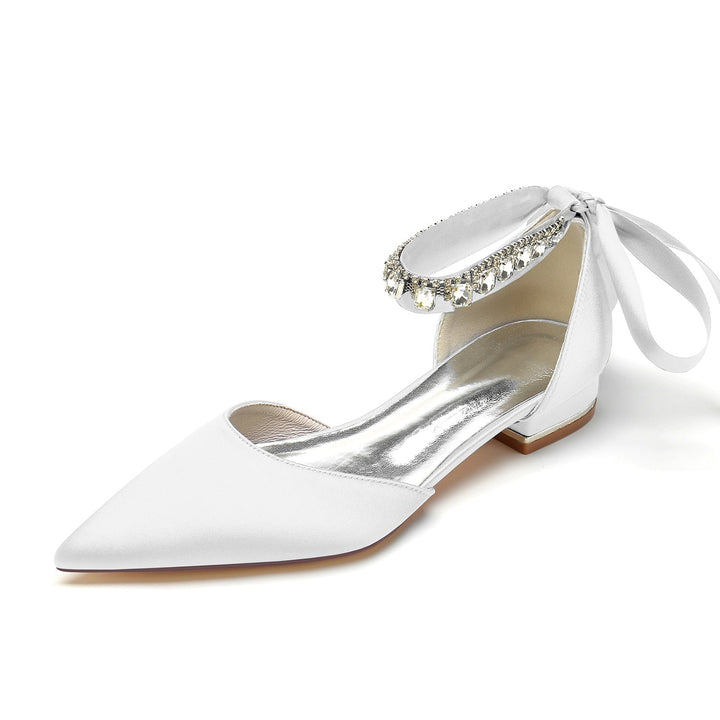 Chaussures de Mariage pour Femmes, Chaussures de Mariée à Bout Pointu et à Talon Bas avec Boucle et Strass