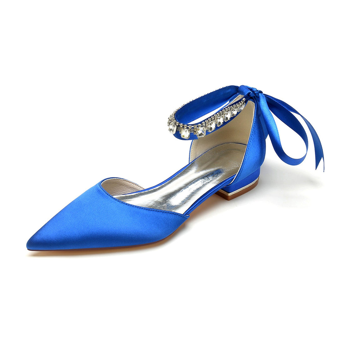 Chaussures de Mariage pour Femmes, Chaussures de Mariée à Bout Pointu et à Talon Bas avec Boucle et Strass