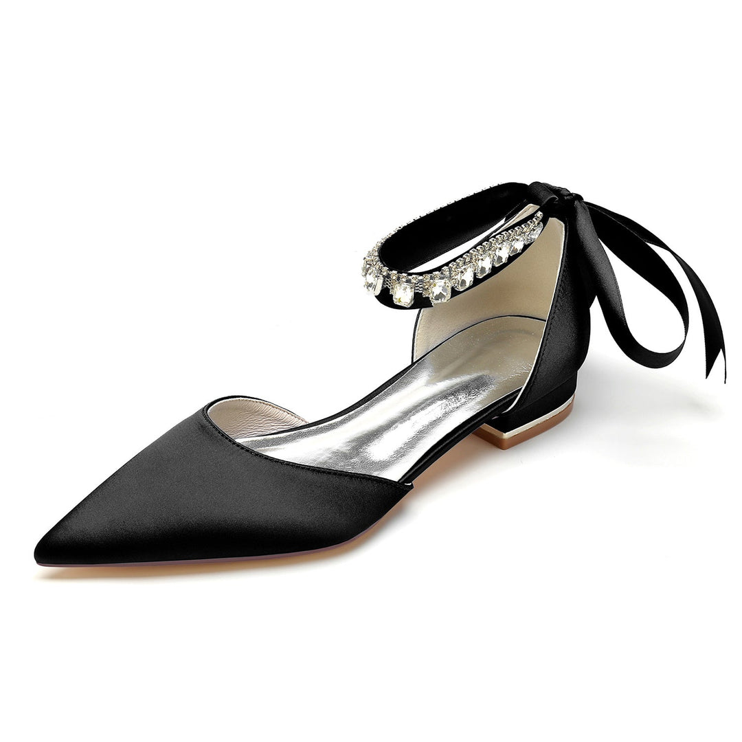Chaussures de Mariage pour Femmes, Chaussures de Mariée à Bout Pointu et à Talon Bas avec Boucle et Strass