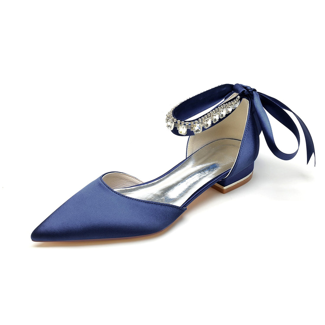 Chaussures de Mariage pour Femmes, Chaussures de Mariée à Bout Pointu et à Talon Bas avec Boucle et Strass