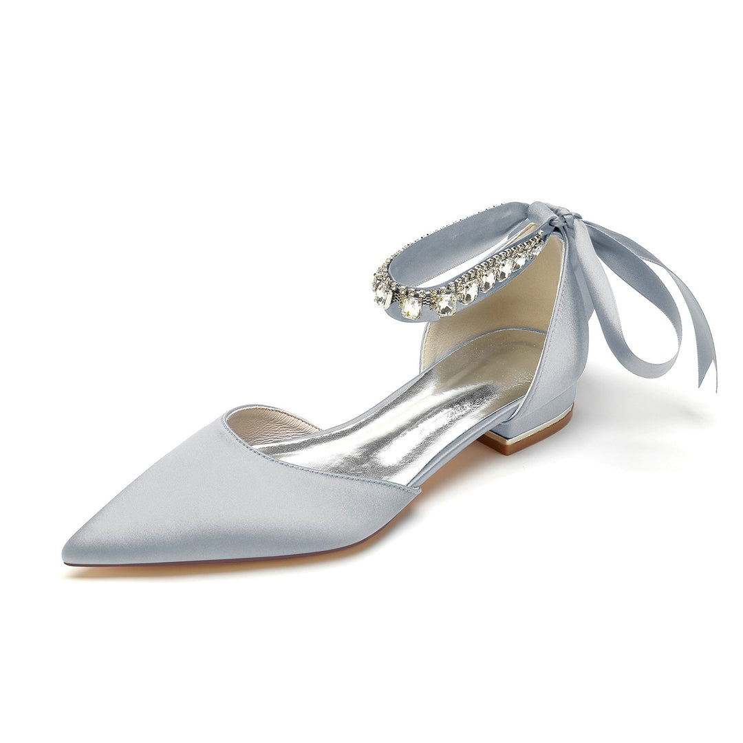 Chaussures de Mariage pour Femmes, Chaussures de Mariée à Bout Pointu et à Talon Bas avec Boucle et Strass