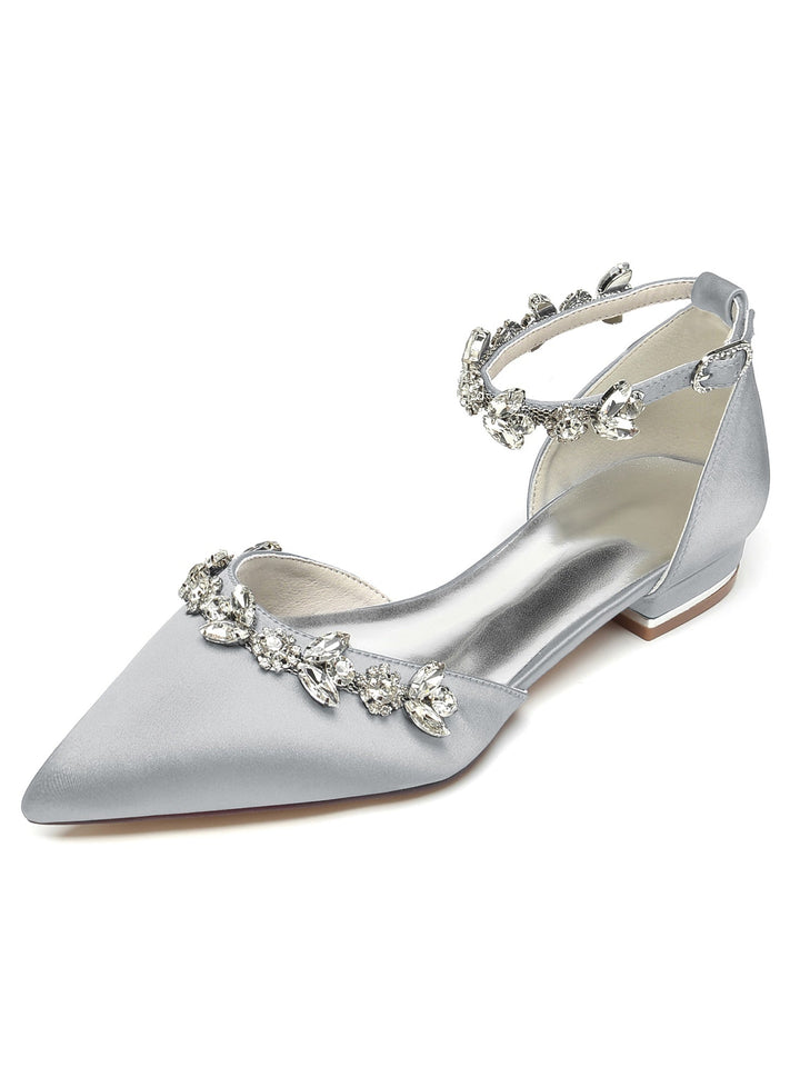 Chaussures de Demoiselle D'Honneur à Talon Bas et Bout Pointu en Strass pour Femmes