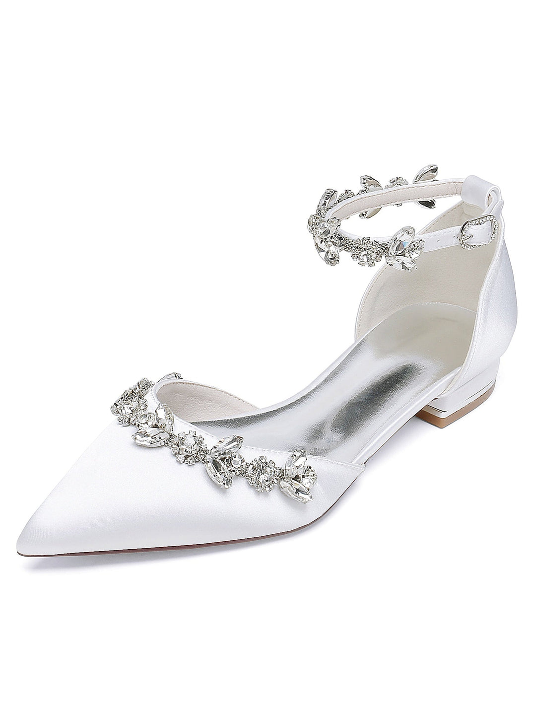 Chaussures de Demoiselle D'Honneur à Talon Bas et Bout Pointu en Strass pour Femmes