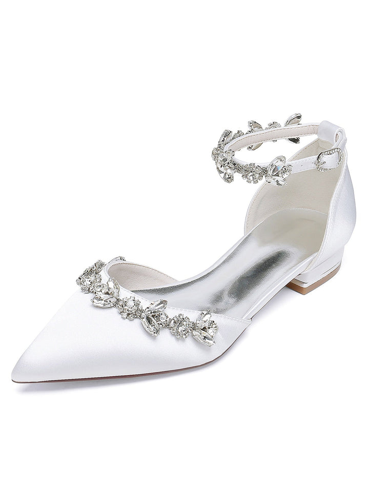 Chaussures de Demoiselle D'Honneur à Talon Bas et Bout Pointu en Strass pour Femmes