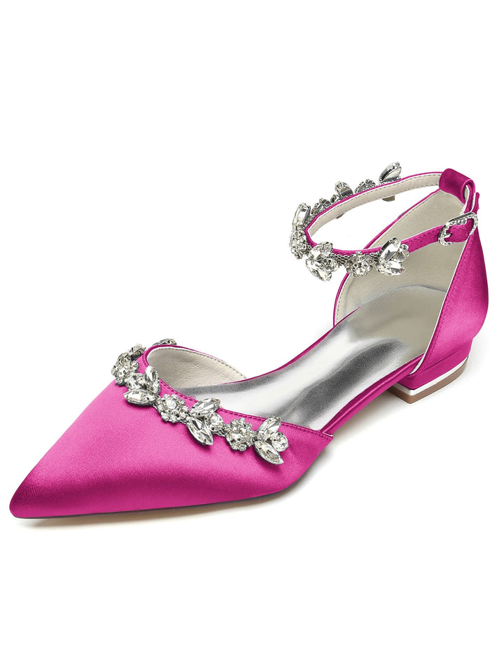 Chaussures de Demoiselle D'Honneur à Talon Bas et Bout Pointu en Strass pour Femmes