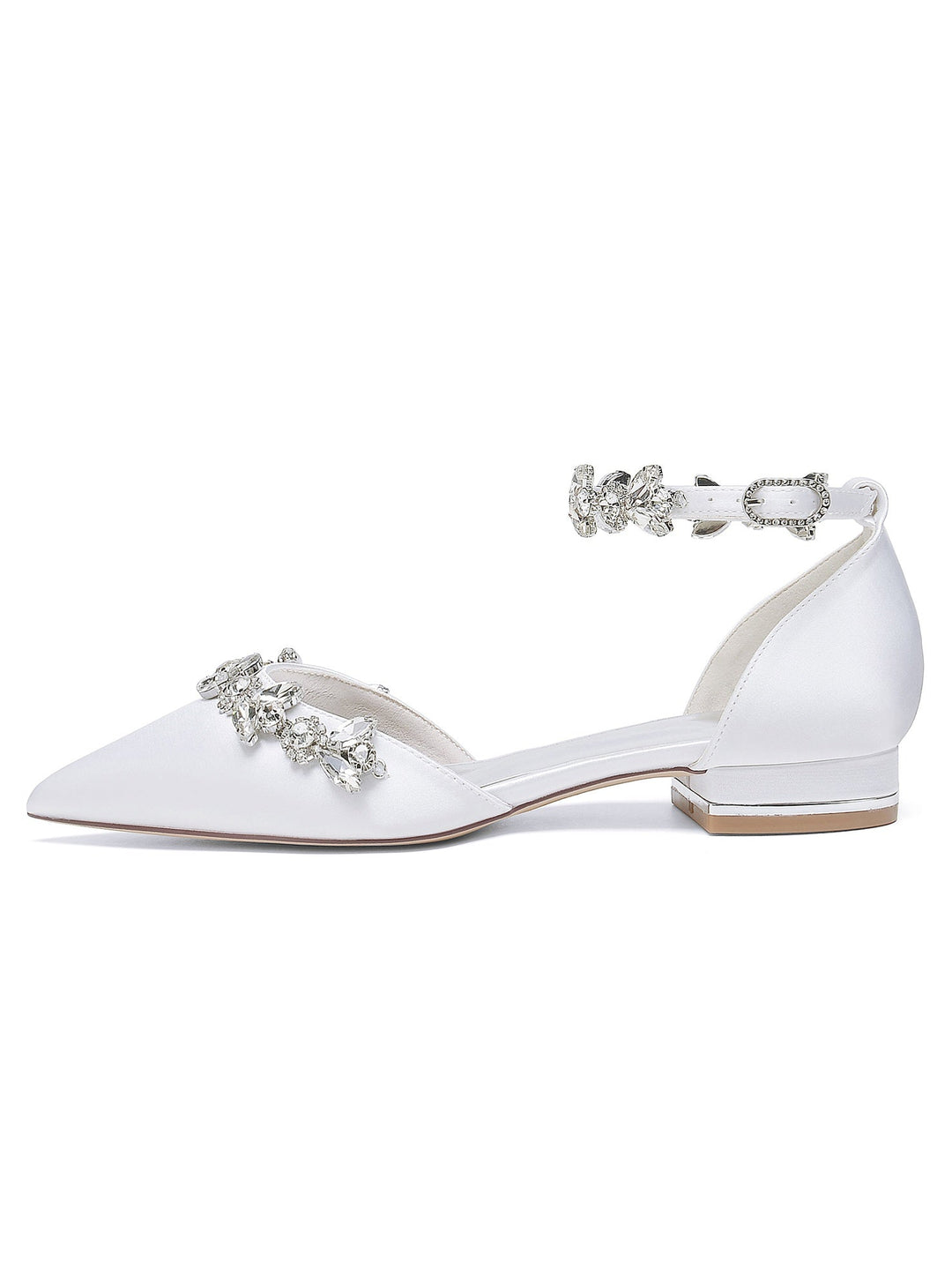 Chaussures de Demoiselle D'Honneur à Talon Bas et Bout Pointu en Strass pour Femmes