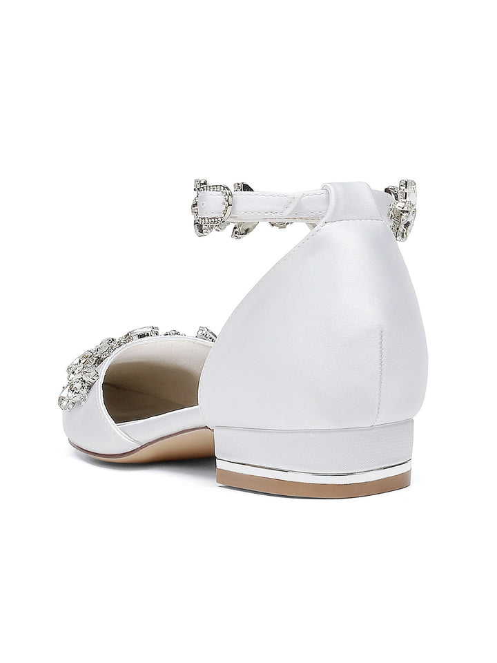 Chaussures de Demoiselle D'Honneur à Talon Bas et Bout Pointu en Strass pour Femmes