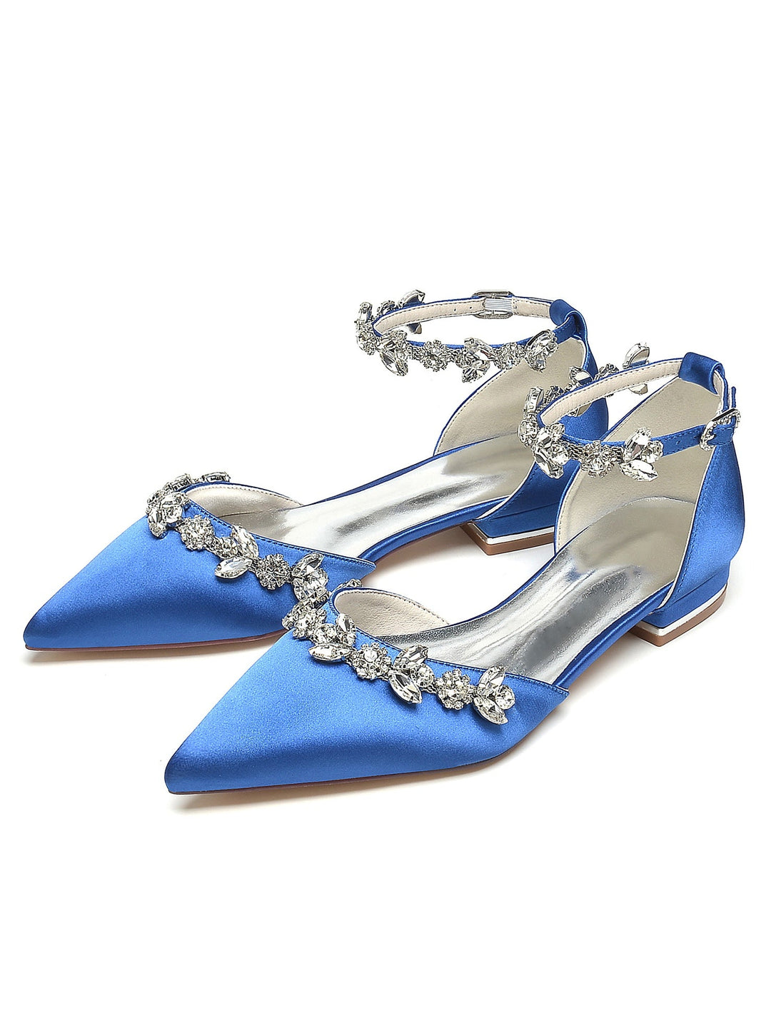 Chaussures de Demoiselle D'Honneur à Talon Bas et Bout Pointu en Strass pour Femmes
