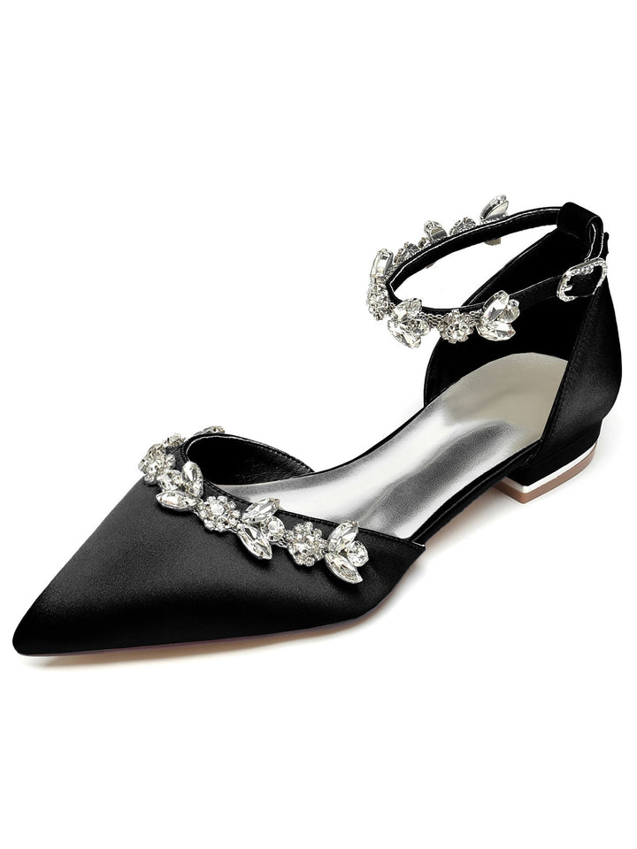 Chaussures de Demoiselle D'Honneur à Talon Bas et Bout Pointu en Strass pour Femmes