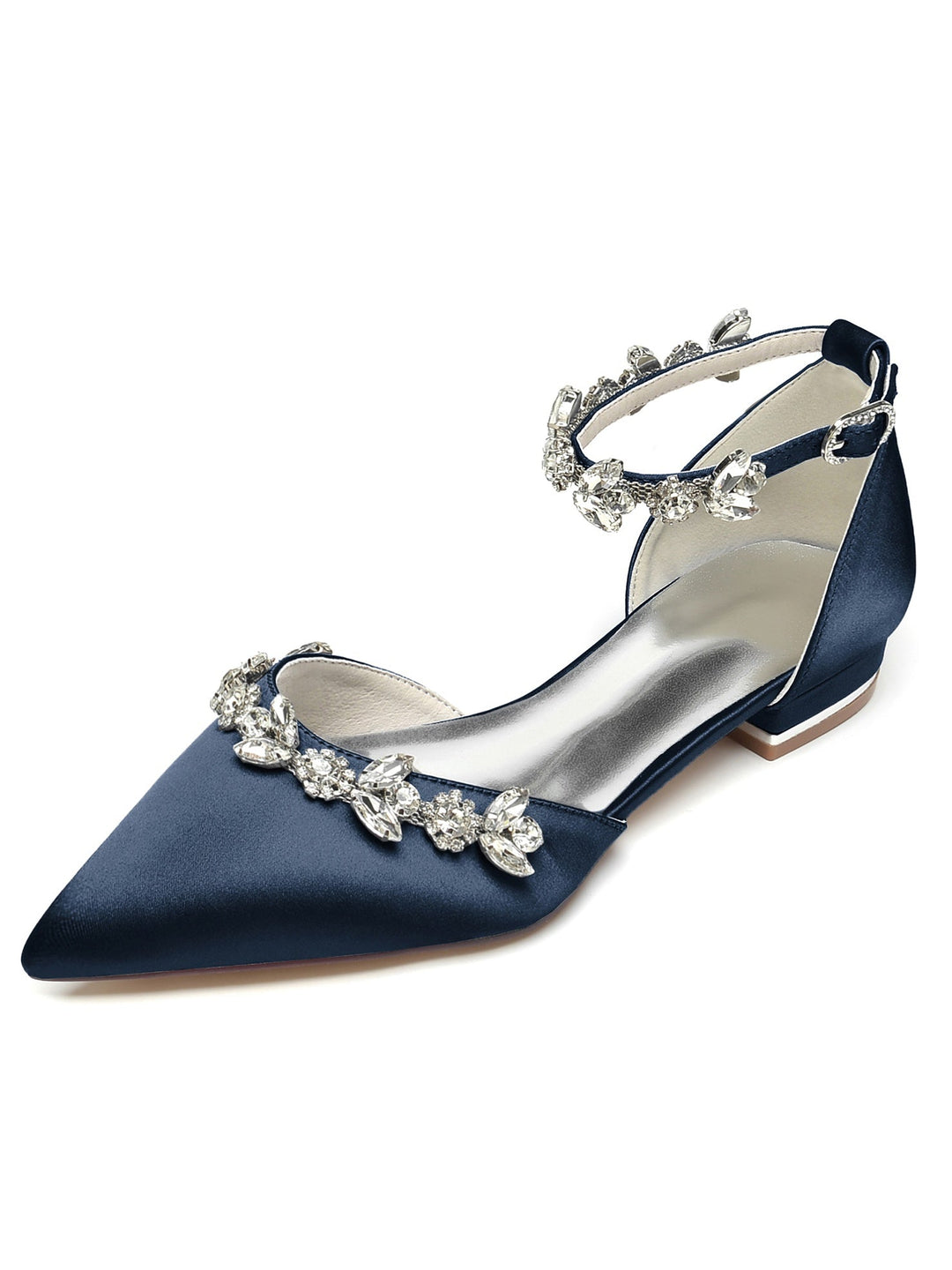 Chaussures de Demoiselle D'Honneur à Talon Bas et Bout Pointu en Strass pour Femmes