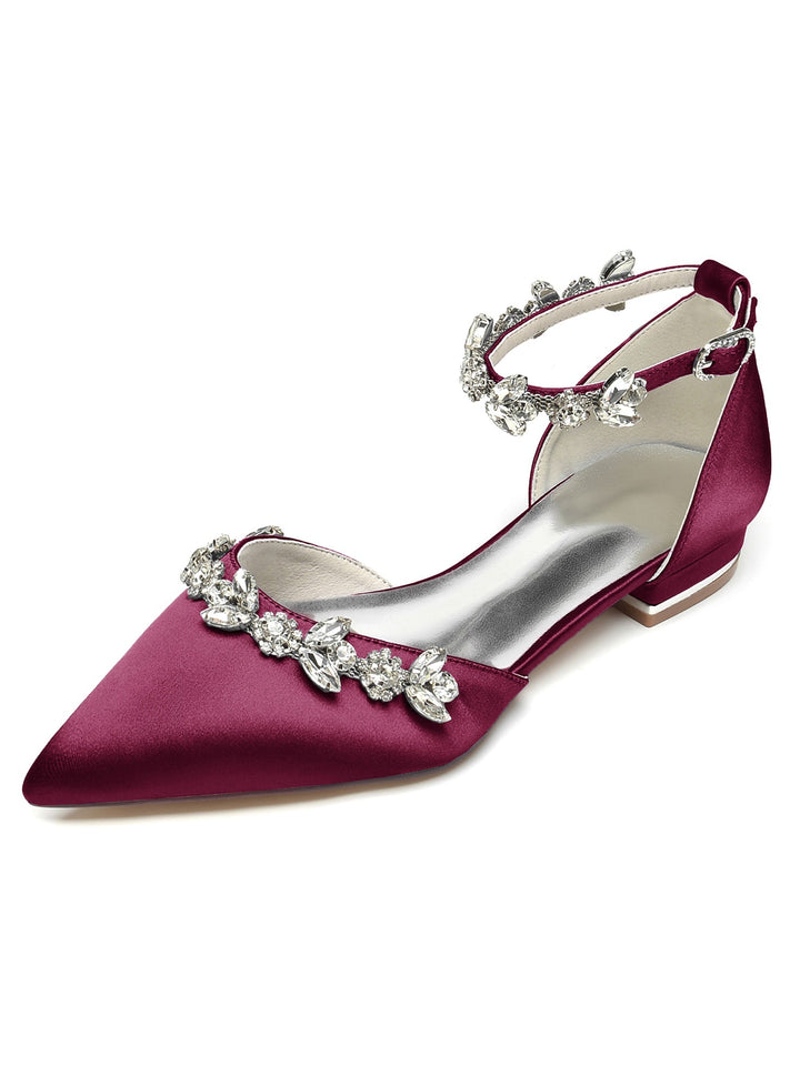 Chaussures de Demoiselle D'Honneur à Talon Bas et Bout Pointu en Strass pour Femmes
