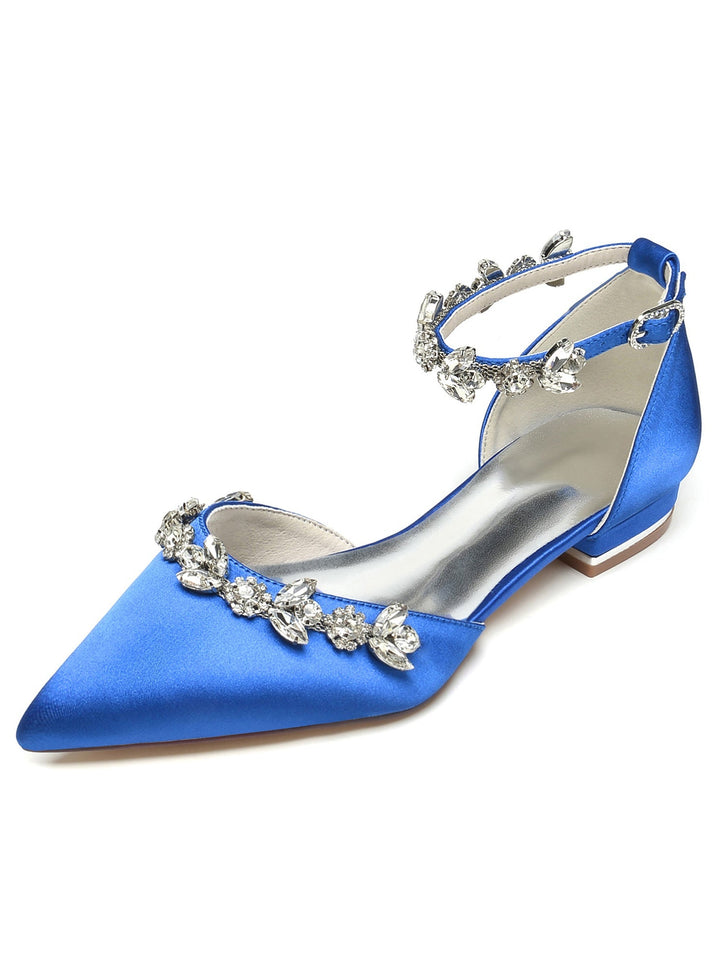 Chaussures de Demoiselle D'Honneur à Talon Bas et Bout Pointu en Strass pour Femmes