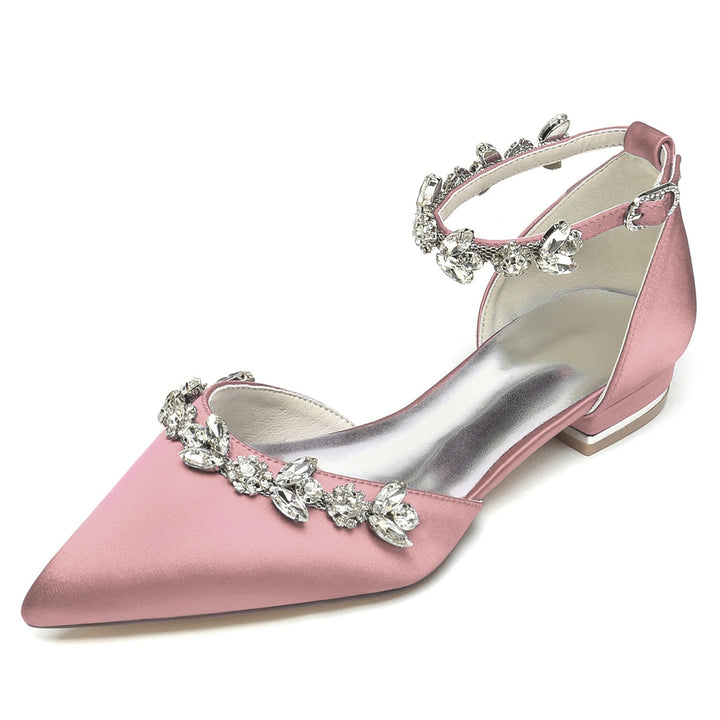 Chaussures de Demoiselle D'Honneur à Talon Bas et Bout Pointu en Strass pour Femmes