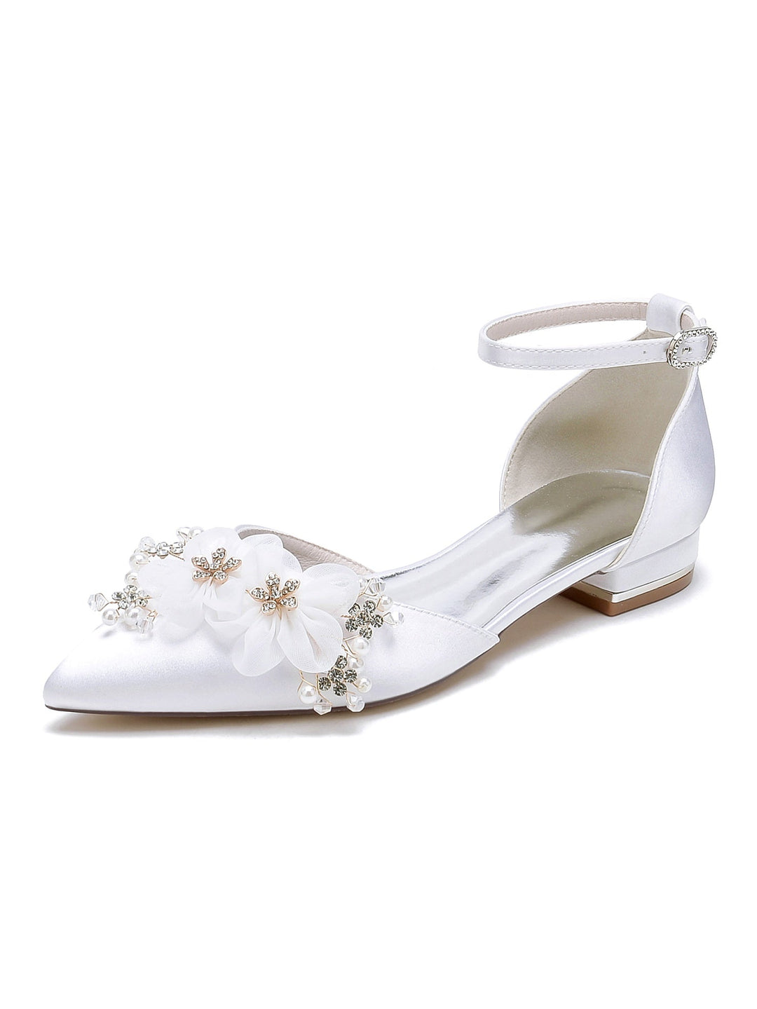Chaussures de Mariage pour Femmes, Chaussures de Demoiselle D'Honneur à Talons Bas et Bout Pointu avec Strass