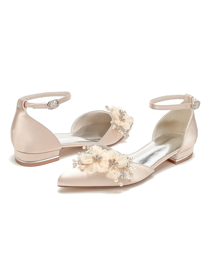 Chaussures de Mariage pour Femmes, Chaussures de Demoiselle D'Honneur à Talons Bas et Bout Pointu avec Strass