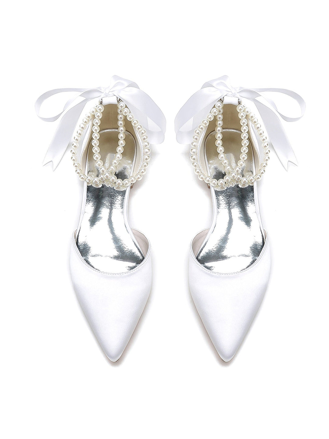 Chaussures de Mariage pour Femmes, Chaussures de Demoiselle D'Honneur à Bout Pointu et à Talon Bas avec Perles