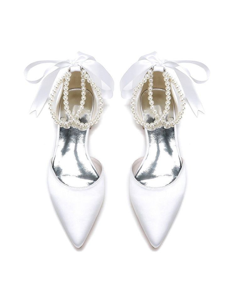 Chaussures de Mariage pour Femmes, Chaussures de Demoiselle D'Honneur à Bout Pointu et à Talon Bas avec Perles