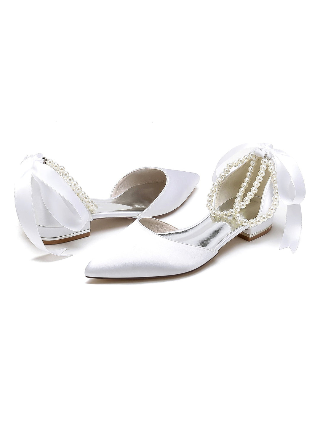 Chaussures de Mariage pour Femmes, Chaussures de Demoiselle D'Honneur à Bout Pointu et à Talon Bas avec Perles