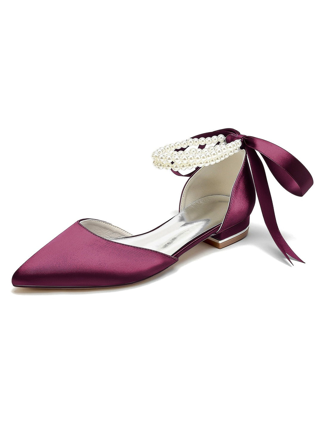 Chaussures de Mariage pour Femmes, Chaussures de Demoiselle D'Honneur à Bout Pointu et à Talon Bas avec Perles