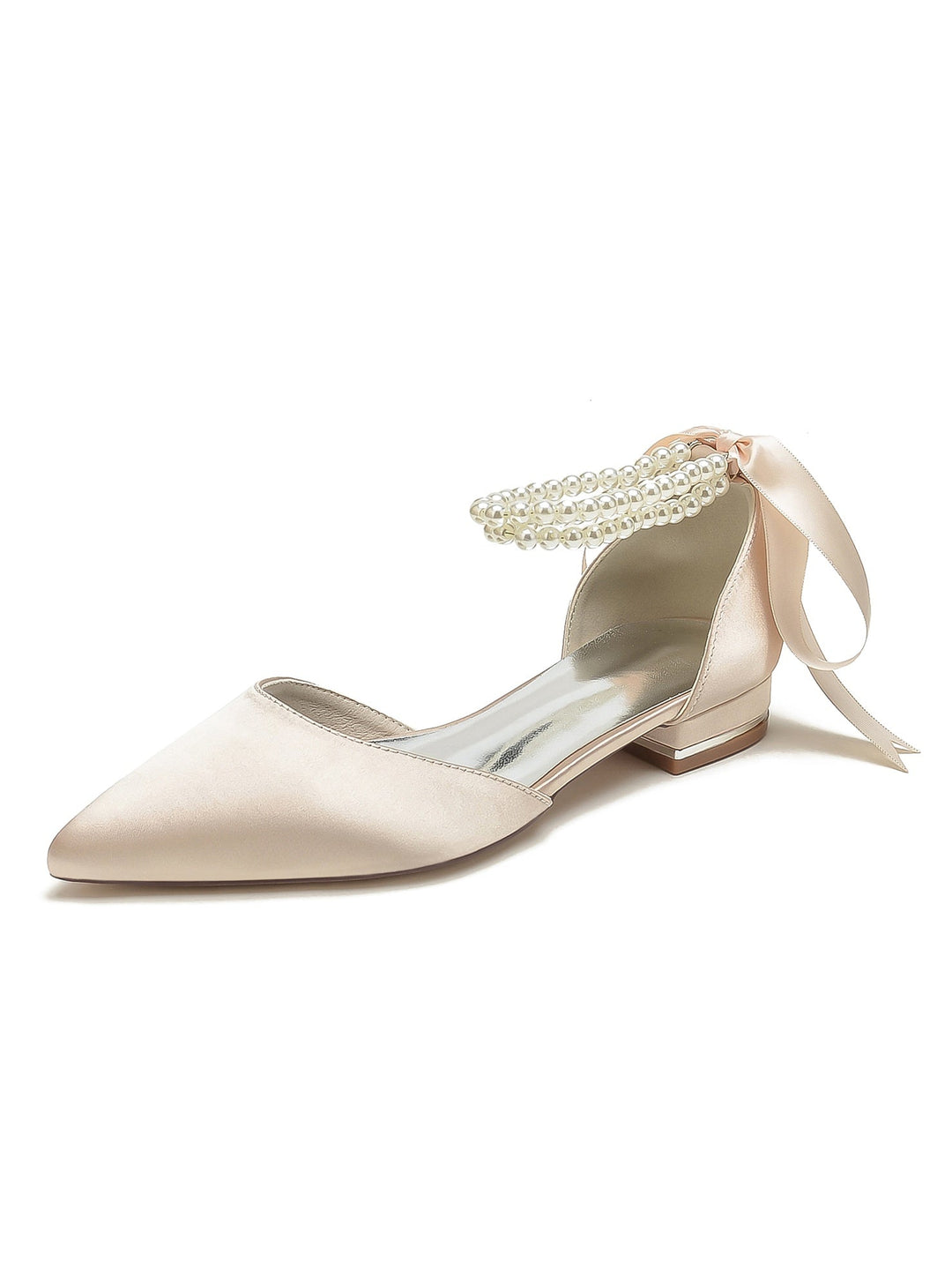 Chaussures de Mariage pour Femmes, Chaussures de Demoiselle D'Honneur à Bout Pointu et à Talon Bas avec Perles