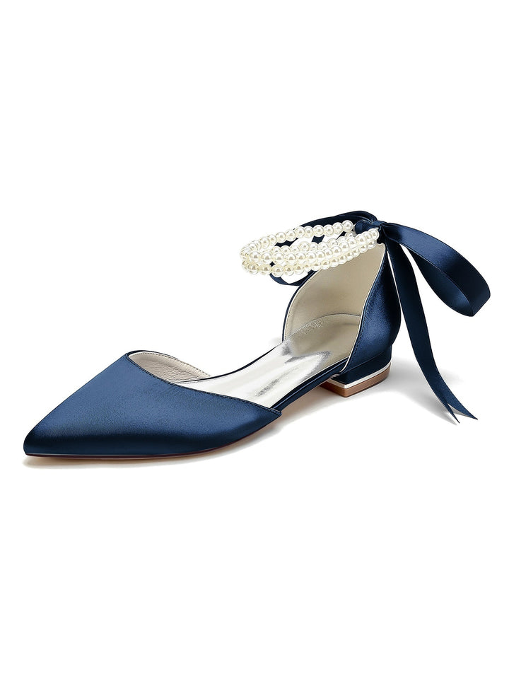 Chaussures de Mariage pour Femmes, Chaussures de Demoiselle D'Honneur à Bout Pointu et à Talon Bas avec Perles