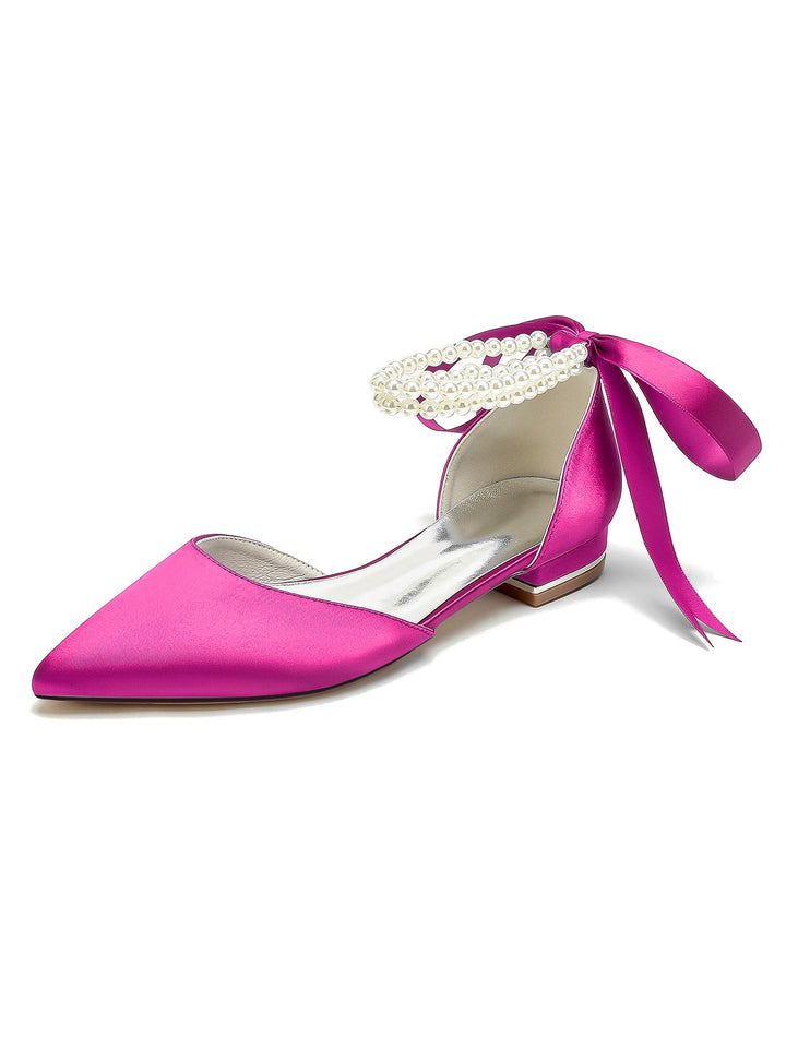 Chaussures de Mariage pour Femmes, Chaussures de Demoiselle D'Honneur à Bout Pointu et à Talon Bas avec Perles