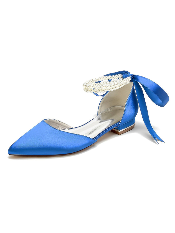 Chaussures de Mariage pour Femmes, Chaussures de Demoiselle D'Honneur à Bout Pointu et à Talon Bas avec Perles
