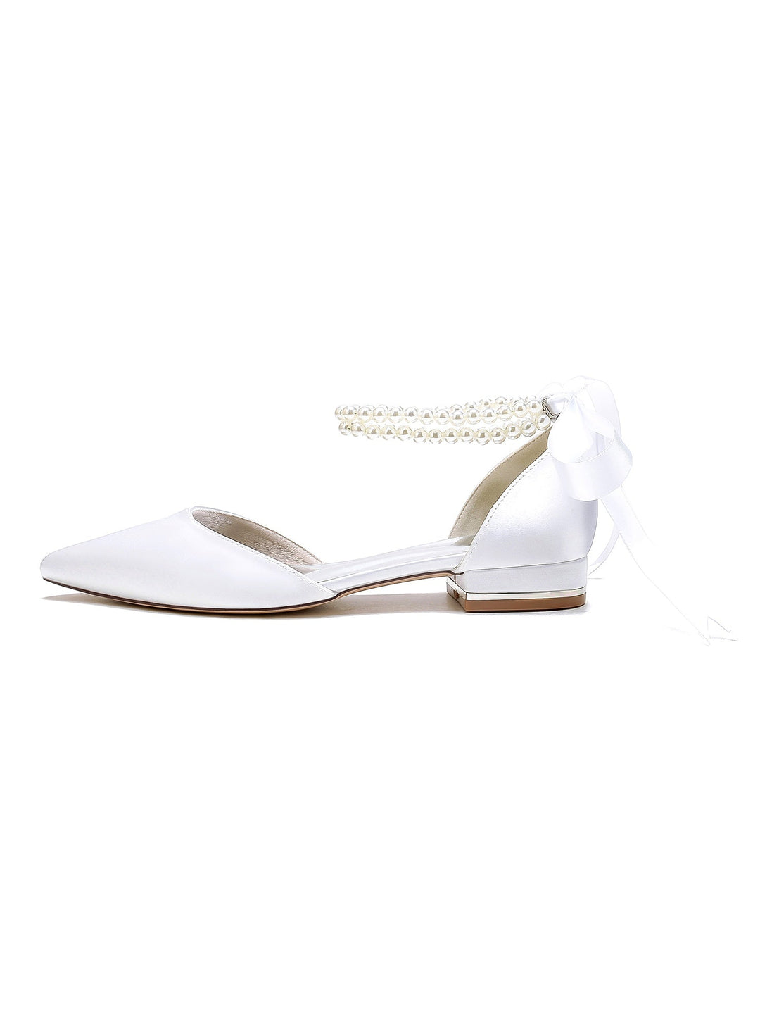 Chaussures de Mariage pour Femmes, Chaussures de Demoiselle D'Honneur à Bout Pointu et à Talon Bas avec Perles