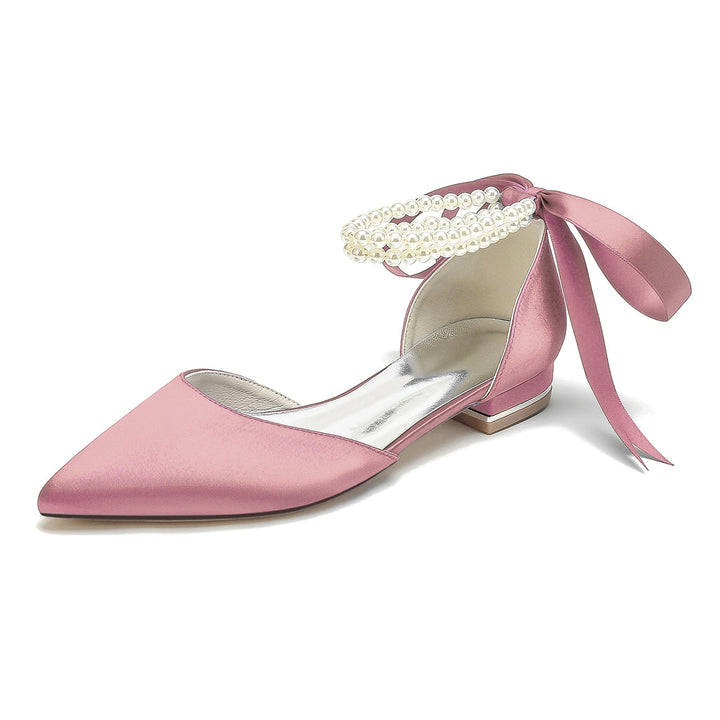 Chaussures de Mariage pour Femmes, Chaussures de Demoiselle D'Honneur à Bout Pointu et à Talon Bas avec Perles